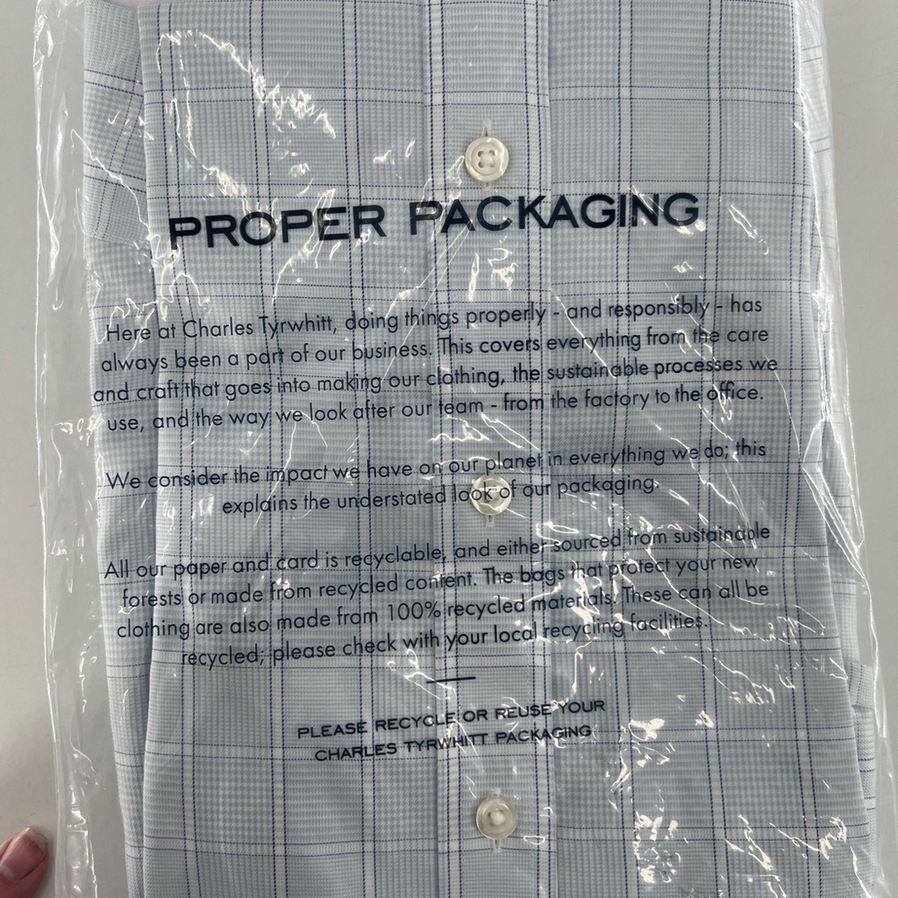 Charles tyrwhitt light blue pow check no-iron twill slim fit shirt 15.5/34in - Picture 10 of 11
